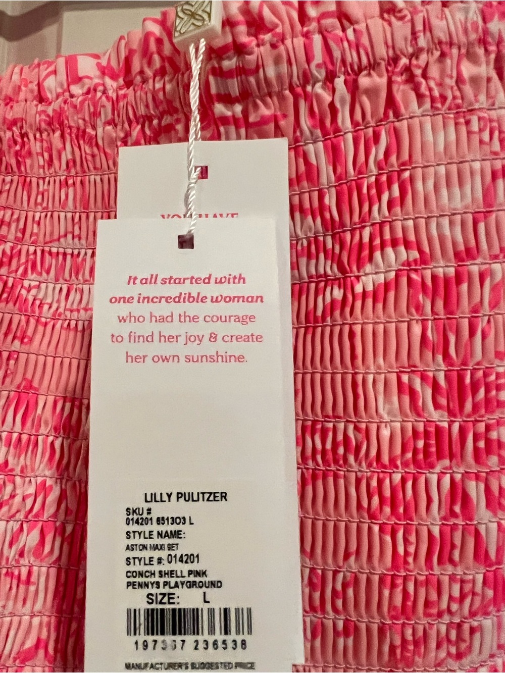 Lilly Pulitzer Pink Smocked Puff-Sleeve Crop Top & Maxi Skirt Set. - Picture 2 of 5